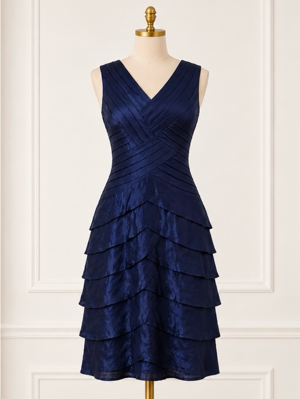 NWT Adrianna Papell Navy Sleeveless Tiered Cocktail Dress 8 MSRP $195